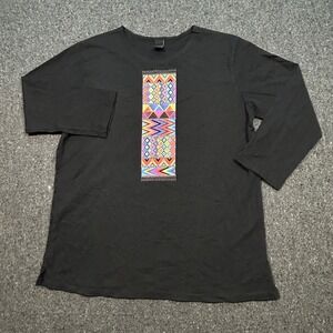Sabaku Artwear Graphic Top Sz S Womens Black Boho Geometric Tribal Made in‎ USA